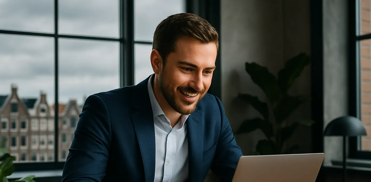Lay out motivatiebrief schrijven Jonge man maakt een lay out voor motivatiebrief op laptop