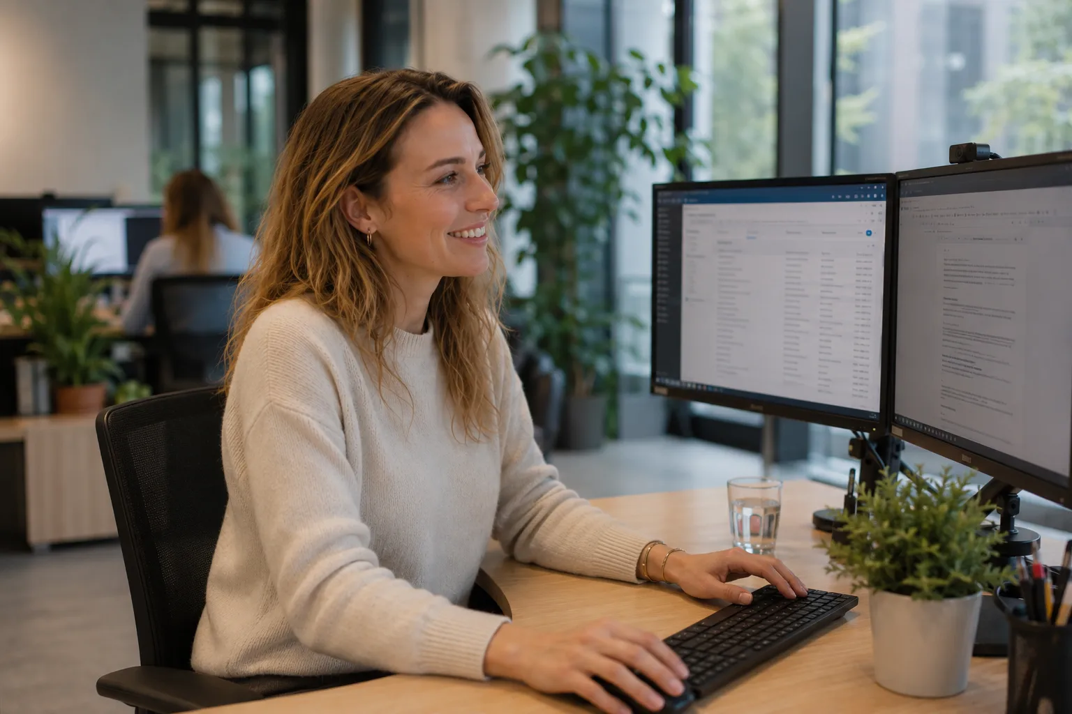 Vrouw achter bureau Vrouw achter bureau