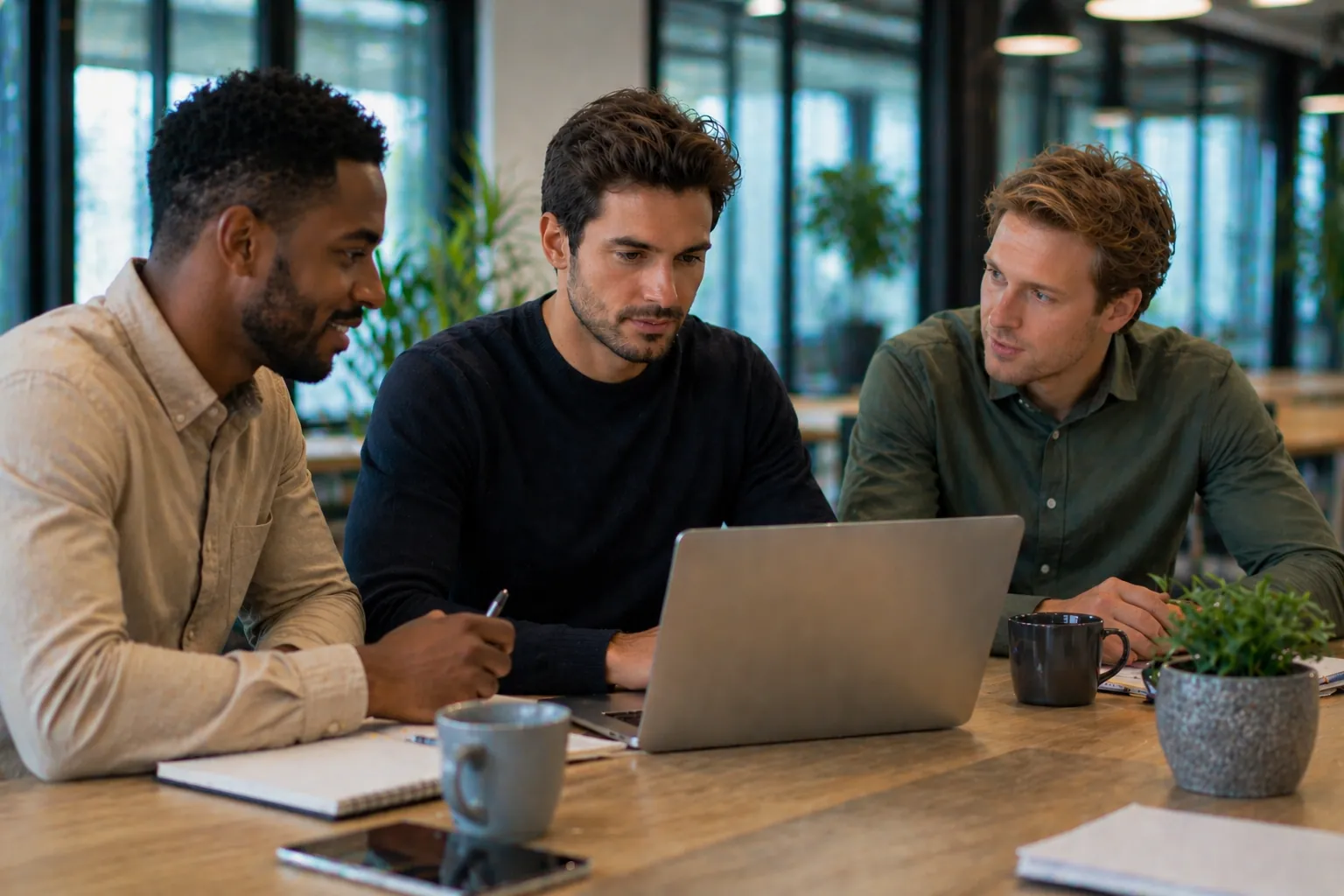 Collega's werkend achter de laptop