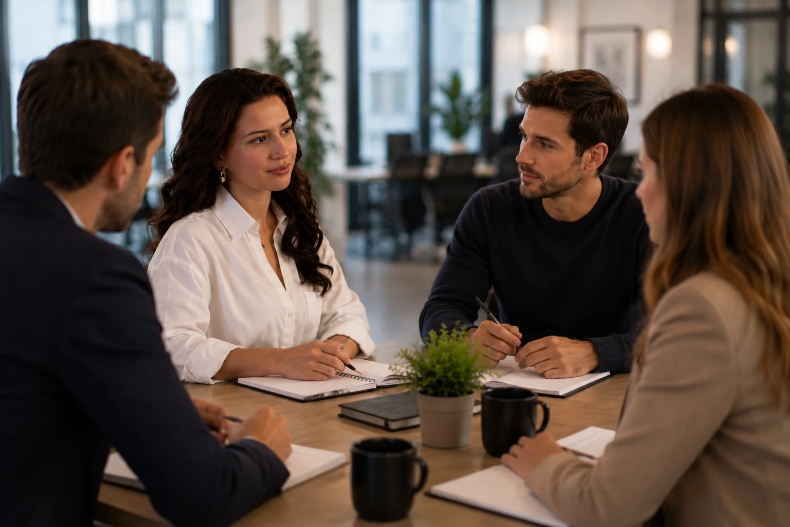 Collega's vergaderen op kantoor