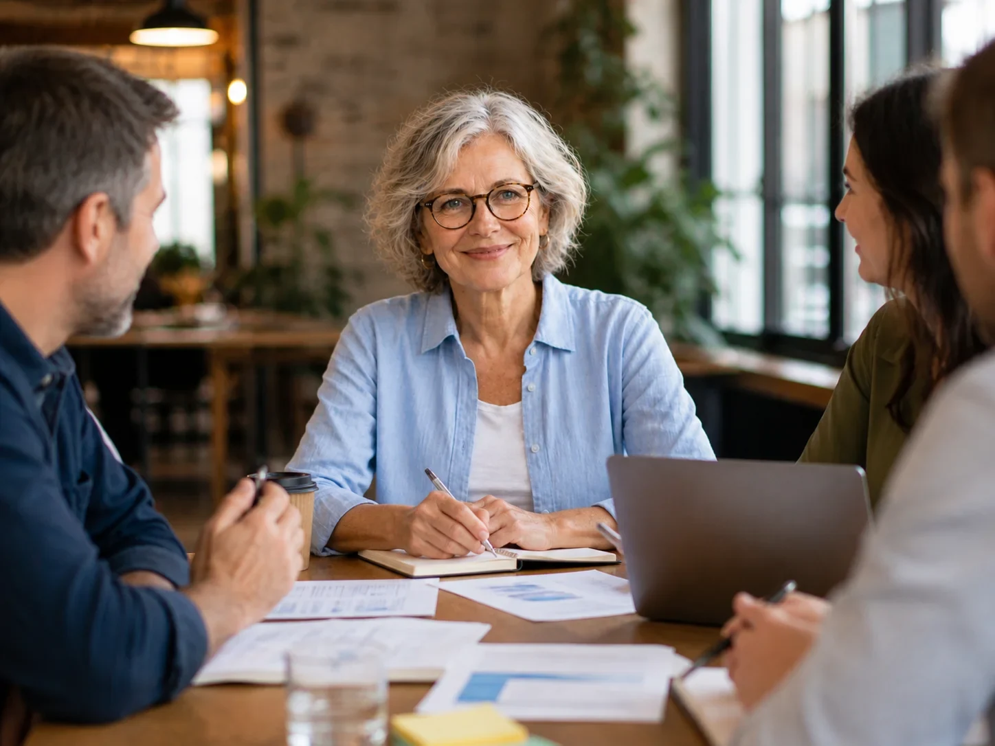 Senior vrouw aan de vergadertafel